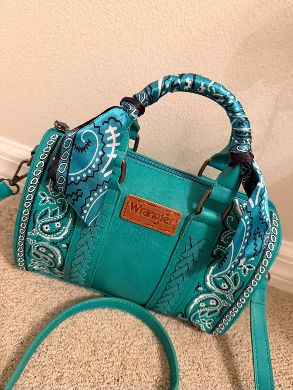 Wrangler Teal Embroidered Satchel Bag